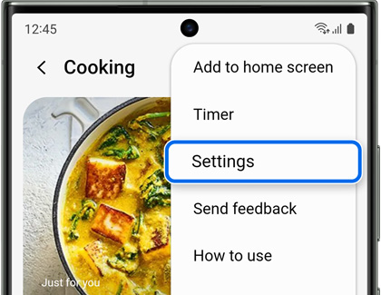 Settings button highlighted in Smart Things Cooking