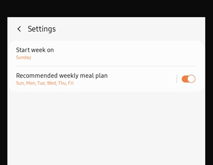 Meal Planner setting screen on Family Hub 8.0