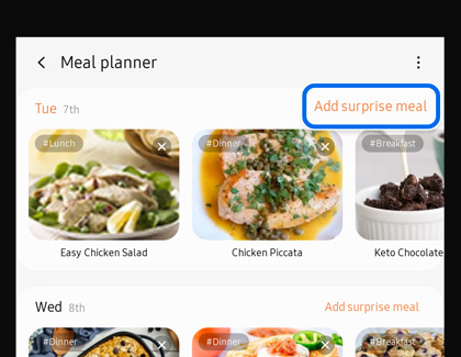 Add surprise meal button highlighted on Meal Planner app on Family Hub
