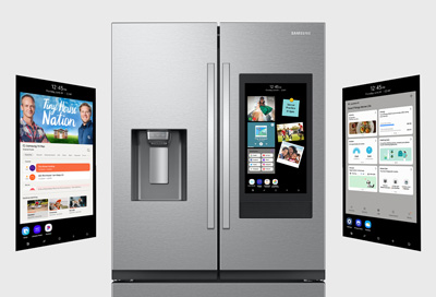 Family Hub 8.0 refrigerator with screens floating on the sides