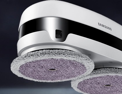 The Samsung Jetbot's Mother yarn mop pad in gray