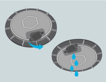 Illustration of rubber cap open while pouring out water from the water supply mop kit
