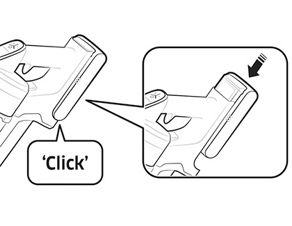 Hand inserting battery into JetStick Vacuum