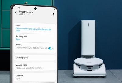 SmartThings menu with Samsung robot vacuum