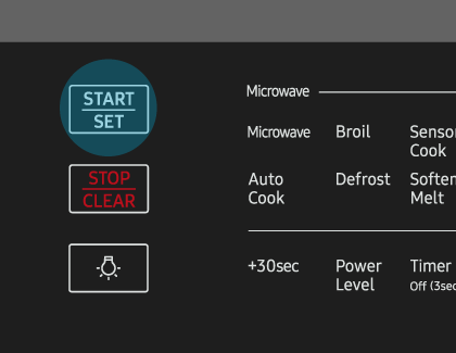 Samsung Oven control panel with Start/Set highlighted