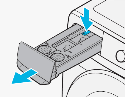 Illustration of auto detergent and softener drawer being pulled out