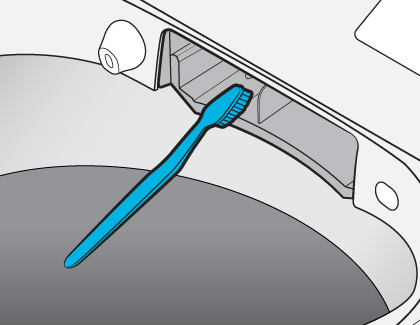 Illustration of detergent drawer being brushed