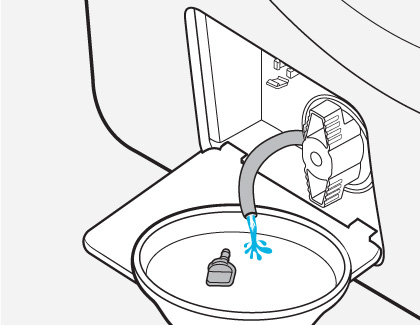 Illustration of drain hose cap being removed