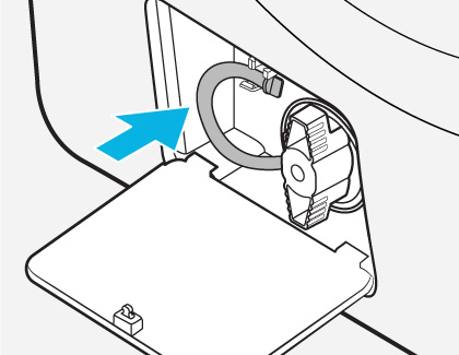 Illustration showing the placement of the hose back into the compartment after cleaning