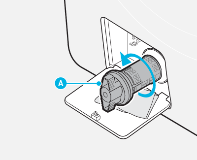 Graphical representation of the pump filter being removed from a Samsung washer