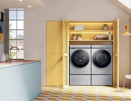 Samsung Bespoke Washer and Dryer in a modern laundry room