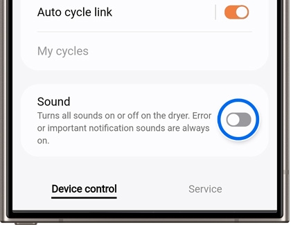 Sound switch highlighted and disabled