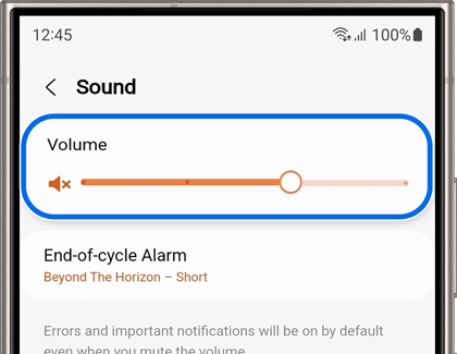 Volume slider highlighted in the Sound settings