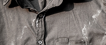 Hard water stains on a grey button shirt