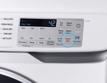 Smart Care button highlighted on a Samsung Dryer