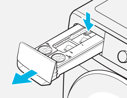 Illustration of auto detergent and softener drawer being pulled out