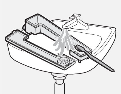 Illustration of Auto detergent and Auto softener drawer being cleaned