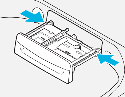 Illustration of detergent drawing with indicators showing where to push