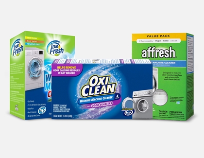 A group of third-party washer cleaning products