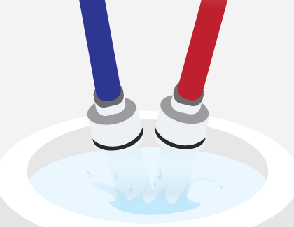 Illustration showing two hoses pouring into a bucket