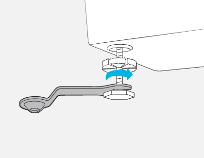 Illustration of turning the leveling feet with a wrench