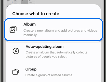 Album highlighted under Choose what to create