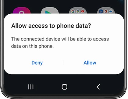 Notification asking Allow access to phone data? on a Galaxy phone