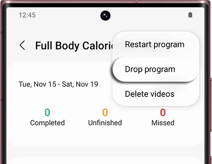 Drop program option highlighted in Samsung Health