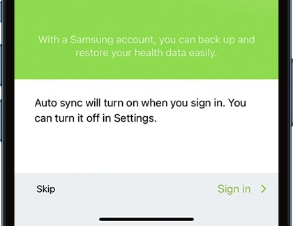 Sign in highlighted green with the Samsung Health app