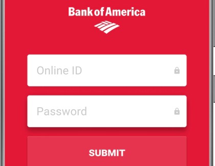 Bank of America log in screen in the Samsung Pay app