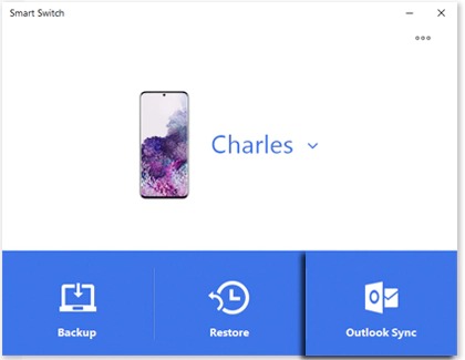 Outlook Sync highlighted in the Smart Switch app on a PC