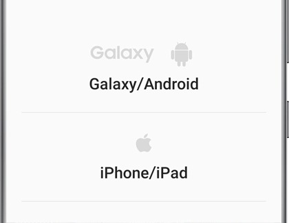 Galaxy and iPhone options in the Smart Switch app on a Galaxy phone