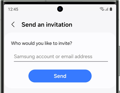A text box with Samsung account or email address written inside and Invite option below