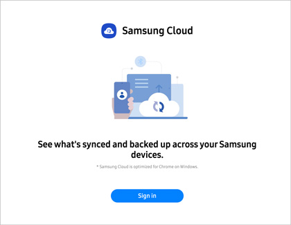 Sign in button displayed on the Samsung Cloud website