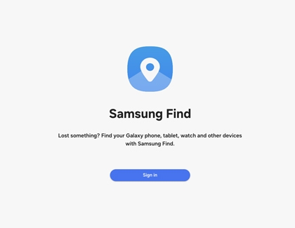 Samsung Find website displayed a blue Sign in button