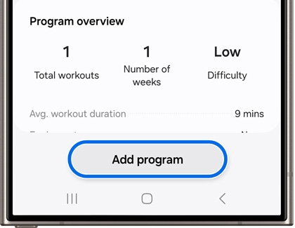 Add program option highlighted in Samsung Health