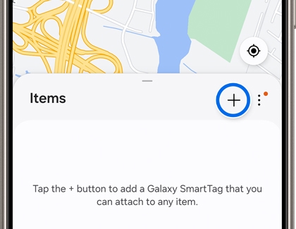 Add icon highlighted in the items tab of the Samsung Find app