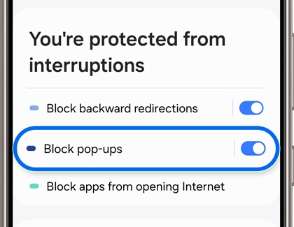 Block pop-ups highlighted and enabled