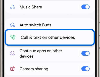 Call and text on other devices highlighted in Connected devices settings