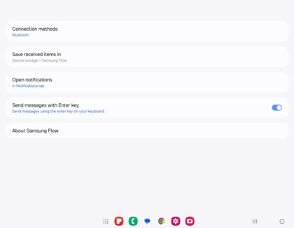 List of Samsung Flow settings on a Galaxy tablet
