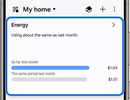 Energy section highlighted in the home screen of the SmartThings app.