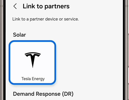 Tesla Energy highlighted in Link to partners screen.