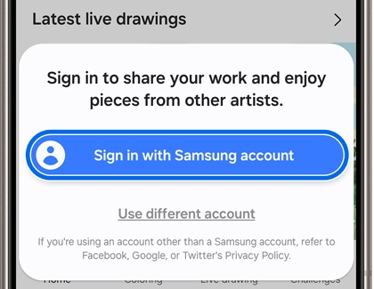 Sign in with Samsung account highlighted in the PENUP app