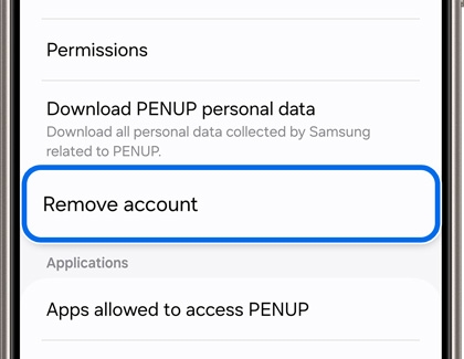 Remove account highlighted in PENUP settings