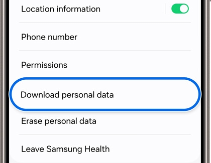 Download personal data highlighted