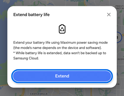 Extend button highlighted in Extend battery life prompt