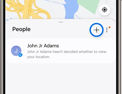 Add icon highlighted in the People section in the Samsung Find app