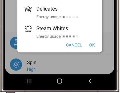 A Galaxy phone with the SmartThings open displaying the Smart Control option of a Samsung washer