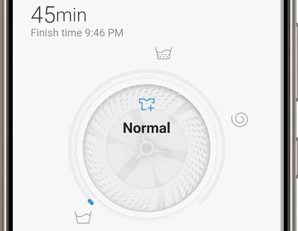 A Galaxy phone displaying a Normal washing cycle.