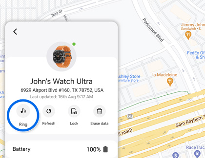 Ring icon highlighted on the Samsung Find website for a Galaxy Watch Ultra